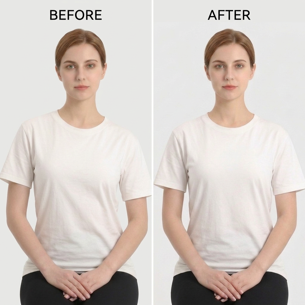 ScoliCurve corrector before-and-after: rounded shoulders alignment