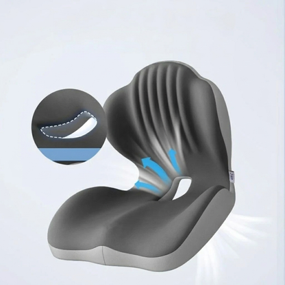 U-cut tailbone relief contour — orthopedic seat cushion design